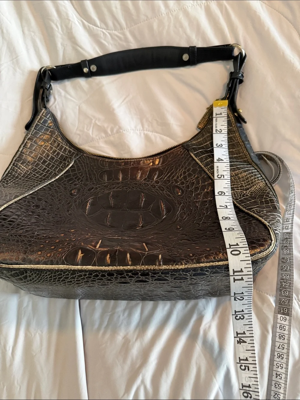 Brahmin Black Croc-Embossed Hobo Shoulder Bag
